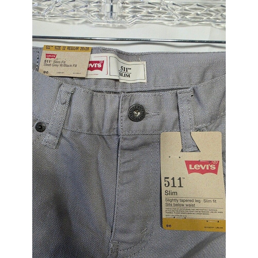 Levi's 511 Slim Tapered Jeans Boys 12 Regular 26x26 Steel Gray New w/Tags - Picture 3 of 5